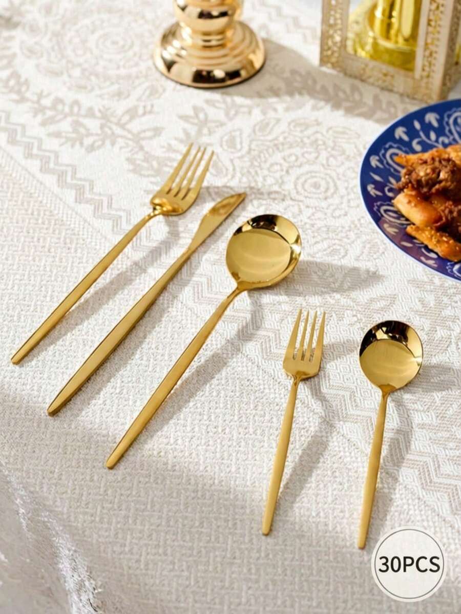 Cirelle Bộ dao dĩa mạ vàng 30 món - Dành cho 6 người, Bộ dao dĩa cao cấp bằng thép không gỉ, Thích hợp cho đám cưới và các dịp lễ kỷ niệm, Quà tặng tân gia lý tưởng - Nhiều màu - Xem 1