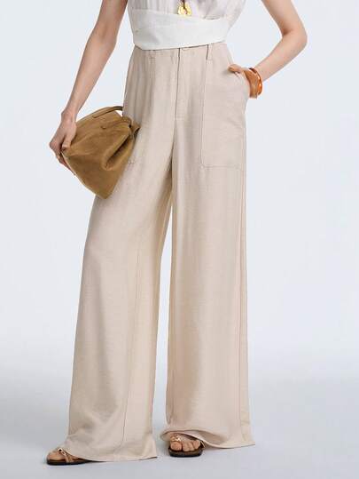 Aalyst Damen Leinen Hose mit normaler Taille und geradem Bein mit Taschen, Lässig elegant geeignet für Sommerausflüge, Dates, Neujahr, Valentinstag, Ostern, Muttertag, Musikfestivals, Hochzeiten im Nahen Osten, Pendeln, romantische Urlaubsreisen, apricotfarben