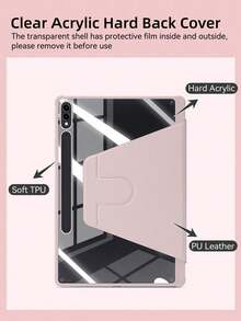 1个/DANYCASE 镜面超薄旋转保护套，兼容三星 Galaxy Tab S9 FE+ S9+ 12.4 英寸 S9 S9FE A8 S7+ S8+ S7FE S7 S8 S6lite，带笔槽设计，防震保护套，透明后盖 - 粉色 - 查看 8