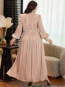 Modelyn Gaun Wanita Ukuran Besar Modis Minimalis Elegan dengan Pinggang Ramping untuk Musim Gugur - Aprikot - View 2