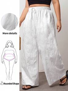 Enliva Plus Size Women White Embroidered Knotted Casual Pants, For Apple And Rounded Body Shape, For Summer - White - View 7