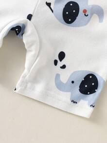 Bộ áo liền quần màu trắng thoải mái cho bé trai sơ sinh/trẻ nhỏ, in hình voi dễ thương khắp áo, co giãn tốt, thích hợp cho mùa hè. - trắng - Xem 7