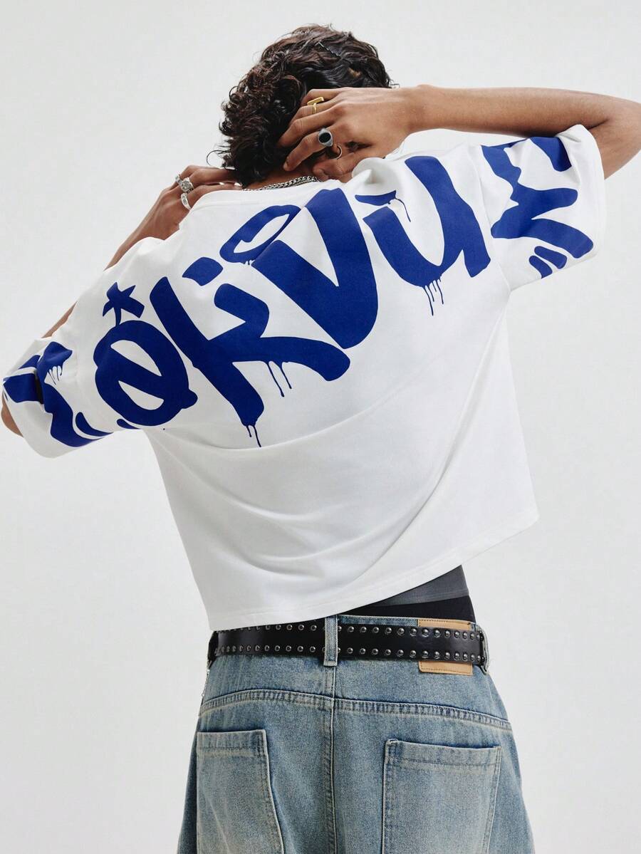 TOKVUE Camiseta con estampado de letras de graffiti personalizada para hombre