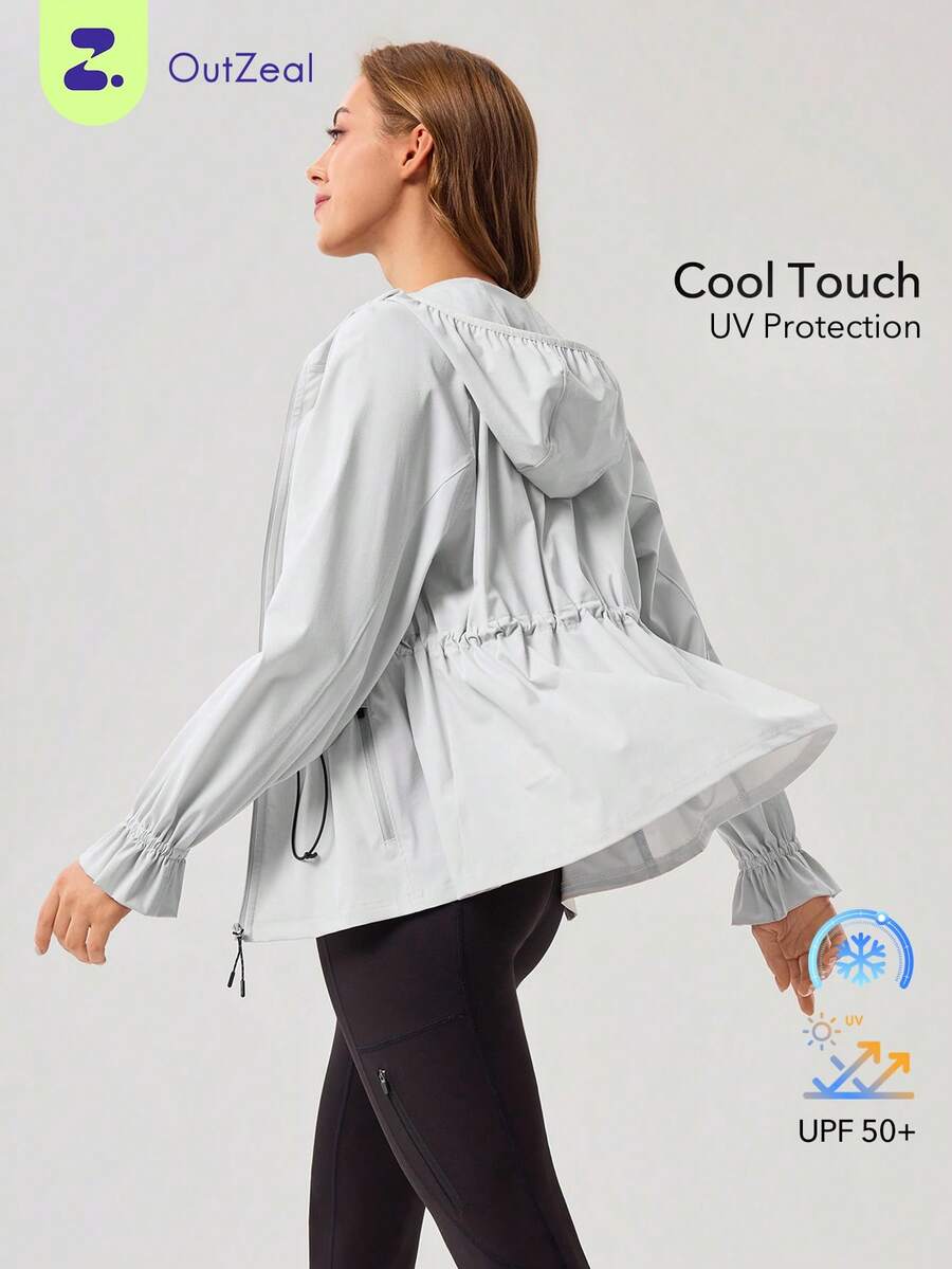OutZeal Women Sun-Proof Jacket White Summer Camping Hiking UV Protection Cool Touch Hooded Drawstring Waist With Thumhole - White - View 1