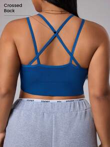 Rhythm Era 大码女士无缝交叉后背运动文胸 - 藏蓝色 - 查看 1