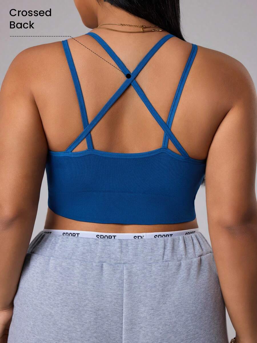 Rhythm Era 大码女士无缝交叉后背运动文胸 - 藏蓝色 - 查看 1