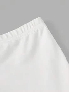 SHEIN MOD 女士纯色不对称下摆休闲百搭迷你裙，夏季 - 白色 - 查看 3