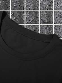 NEOREFINED Men's Slogan Print Round Neck Short Sleeve Casual Versatile T-Shirt - Black - View 6