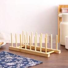 1pc Wooden Dish Storage Rack Daily Leisure Home Storage Wooden Materials Are Prone To Breakage; Please Handle With Care! - Pine 4 columns 3 grids 16cm - View 3