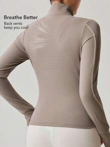 OutZeal Gym Top Women Sports Jacket Solid Color Yoga Casual Running Quick-Dry Slim Fit Stand Collar Zip Up Active Tops Summer Spring - Volcanic Gray - View 2