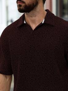 Manfinity Homme Black & Beige Striped Plus Size Casual Men's Polo Shirt - Brown - View 3