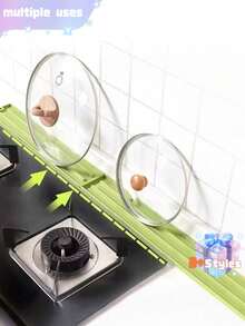 1PC Narrow Slot Pot Lid Storage Mat, Multifunctional Kitchen Countertop Stove Pot Pan Cutting Board Holder Non-Slip Draining Mat - Green - View 2