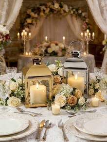 Cirelle European-Style Windproof Glass Candle Holder - Stainless Steel Lantern For Outdoor & Indoor, Elegant Wedding Table Decor - multicolor - View 2