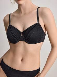 Ocili Traje de baño con brillo, sujetador con doble capa, encaje y volantes, sujetador con aros cómodo y sin cables para mujeres - Negro - Ver 5