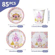 粉色城堡图案一次性餐盘、餐巾纸和杯子套装，可供20位客人使用。这款一次性派对用品套装（包括餐盘、餐巾纸和杯子）非常适合生日派对、婚礼和家庭野餐。 - 查看 10