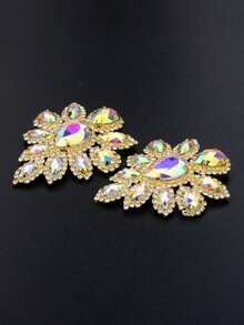 1颗45*59mm缝制金色水晶AB玻璃水钻贴花缝纫花朵水晶石平底爪镶钻，适用于婚纱、鞋子工艺品 - 1pc - 查看 6