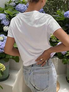 Dazy Tall 高个女款加长袖圆领休闲套头T恤短款上衣 - 白色 - 查看 9