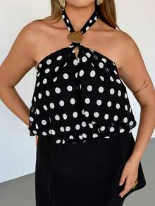 Auralis Áo camisole cỡ lớn thanh lịch in chấm bi trang trí kim loại - màu đen - Xem 1