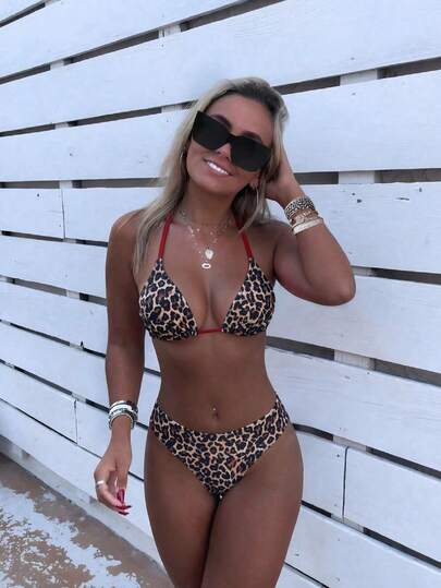 Swim Mod 2026 Spring/Summer Women's Spaghetti Strap Halter Neck Black Base White Polka Dot Random Print Sweet Cute Side High Cut Bikini Swimsuit 2-Piece Set