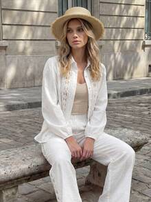 Hansera 2026春夏新款常规款女式两件套长袖上衣和裤子套装 - 白色 - 查看 3