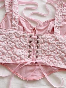 Soleia 女士花卉提花系带时尚优雅吊带衫 - 粉色 - 查看 7