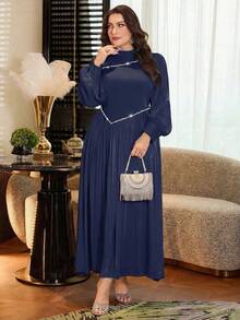 Modelyn 大码女式时尚简约优雅收腰修身连衣裙 - 寶藍色 - 查看 7