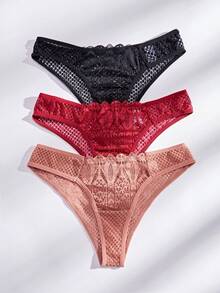 3pcs/Pack Women Lace Patchwork Bikini Briefs - Multicolor - View 3