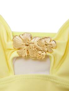 Swim Oasis 女士绿松石色花卉金属扣露背扎染印花浪漫优雅高端连体网纱连衣裙套装，两件套，春夏 - 彩色 - 查看 4