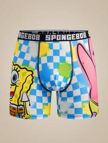 SpongeBob SquarePants | SHEIN Men's Square Pants Boxer Briefs - Blue and White - View 6