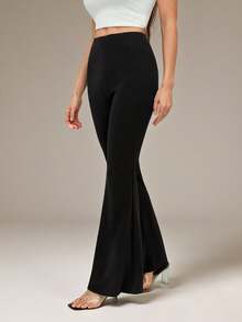 SHEIN Tall Solid Flare Leg Spring Black Elegant Pants - Black - View 3