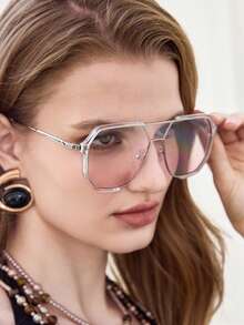 Visivana 1 chiếc kính thời trang nữ, kính phi công cổ điển màu bạc, phụ kiện phong cách đường phố Y2K, phù hợp cho du lịch biển, mùa thu và mùa đông, kỳ nghỉ hè, hoạt động ngoài trời, phụ kiện thời trang hiện đại và thanh lịch. - Nhiều màu - Xem 1