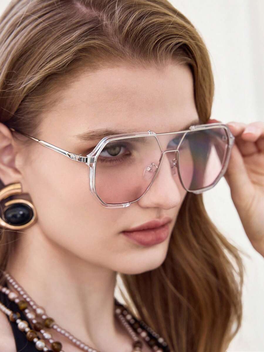 Visivana 1 chiếc kính thời trang nữ, kính phi công cổ điển màu bạc, phụ kiện phong cách đường phố Y2K, phù hợp cho du lịch biển, mùa thu và mùa đông, kỳ nghỉ hè, hoạt động ngoài trời, phụ kiện thời trang hiện đại và thanh lịch. - Nhiều màu - Xem 1
