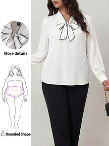 Enliva 大碼撞色滾邊繫帶領襯衫 - 白色 - 查看 1