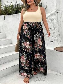 SHEIN CURVE+ 大码极简时尚休闲日常连体裤 波西米亚风度假风 - 彩色 - 查看 4