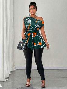 Maweii 大码女式无袖不对称下摆系带性感衬衫，不对称图案休闲度假衬衫 - 彩色 - 查看 5