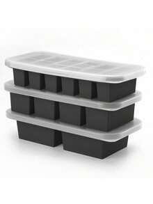 1pc Silicone Freezer Mold With Lid, Refrigerated Food Storage Box, Food Container, Extra Large Silicone Ice Tray Mold, Ice Maker, Food Preservation Box - Black - View 8