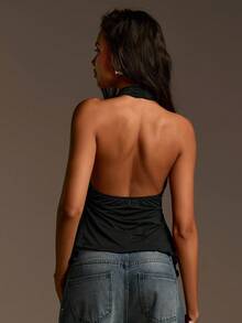 Athîral Áo kiểu nữ dáng rộng, gợi cảm, khoét lỗ, màu tím, kiểu dáng thường ngày, thích hợp cho kỳ nghỉ. - màu đen - Xem 5