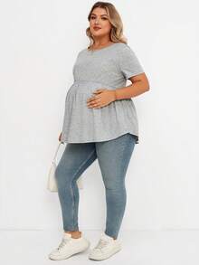 Plussiva Women's Plus Size Maternity Top,Plain Grey Summer Smart Casual Everyday Cotton Short Sleeve Babydoll Tops,Cross Straps Back Nursing Clothes Blouse - Grey - View 5