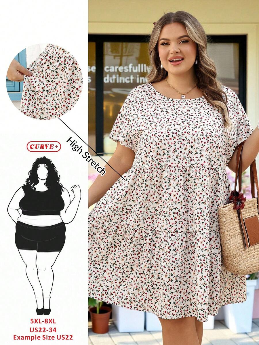 SHEIN CURVE+ Curve 尺码 US22 音乐节、海滨度假、波西米亚风女士春夏连衣裙 女士复古连衣裙