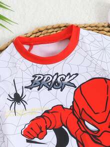 SHEIN GraphicGems Bộ đồ bơi cho bé trai, gồm áo chống nắng dài tay in họa tiết và quần bơi, 2 món, thích hợp cho kỳ nghỉ hè, bơi lội, bãi biển, hồ bơi, tiệc tùng. - Đỏ - Xem 5