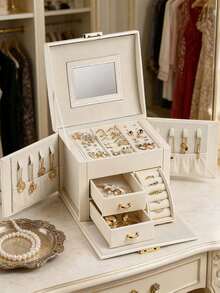 Jewelry Box Storage Box Multi Layer Large Capacity Ring Necklace Box Jewelry Earnail Storage Jewelry Storage Box - White - View 5