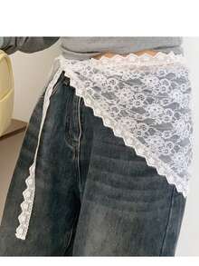 Joivida 1Pc Retro Lace Trim Scarf, Headscarf Layered With Triangle Scarf, Skirt, And Back Flap - multicolor - View 9