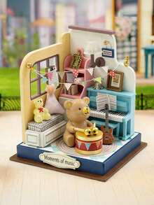 1套娃娃屋DIY场景模型屋3D迷你房屋组装创意教育木制房屋 - 彩色 - 查看 1