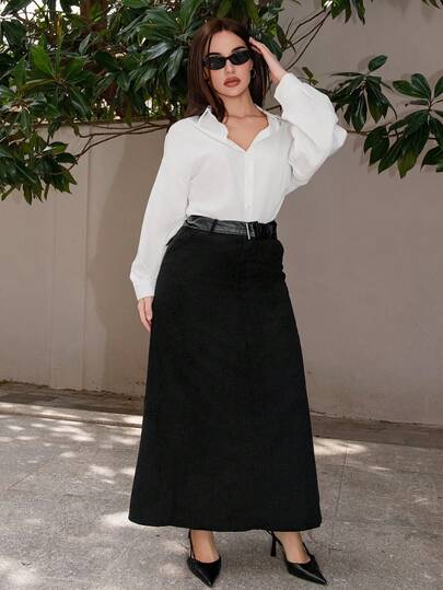 Bris Aura 女士纯色口袋简约灯芯绒半身裙，休闲日常穿着