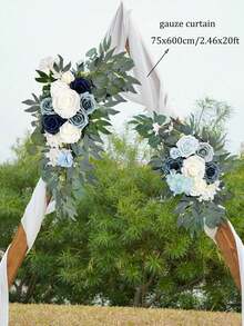 2pcs/Set Artificial Dusty Blue Flower Arch (2pcs), Wedding Arch Decor And Welcome Sign, Suitable For Wedding Ceremony And Reception - Blue - View 4