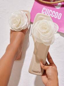 CUCCOO CHICEST Women's Flat Flower Slippers Suitable Outfit For Summer Elegant Sandals Spring Shoes Spring Break Easter - Apricot - View 9