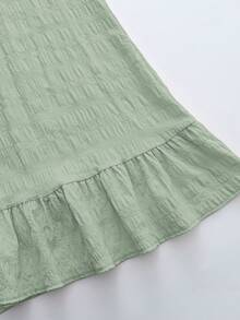 Chiquease Women's Solid Color Round Neck Ruffle Hem Backless Casual Dress - Pastel Green - View 7