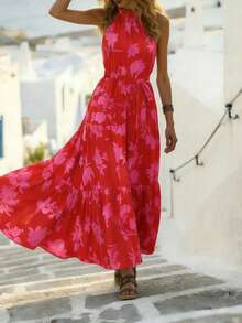 xheBreezaya Vestido halter con cinturón con estampadoxhe - Rosa Fucsia - Ver 5