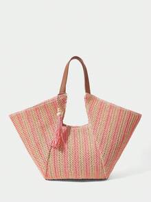 SHECARRY Túi xách nữ phong cách Bohemian cỡ lớn, chất liệu dệt, hoàn hảo cho kỳ nghỉ biển, du lịch, mua sắm và đựng đồ dùng cần thiết khi đi nghỉ mát. - Bột nhẹ - Xem 3