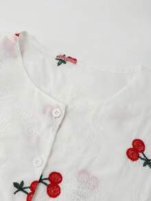 GlowEve Women's Summer Casual Cherry Embroidery Mesh Patchwork Blouse - White - View 7
